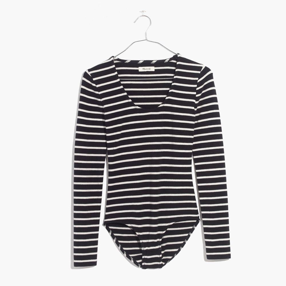 Madewell Black & White Striped Long Sleeve Bodysuit Size XS